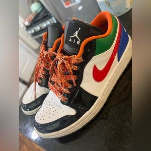 Nike Air Jordans mixed color with paisley laces. Minimally worn.